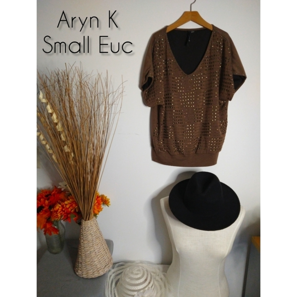Aryn K Small Brown Detailed Fitted Blouse